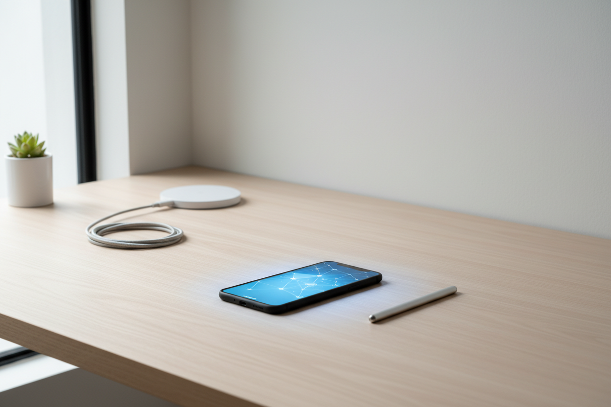 with a smartphone on it, lit up